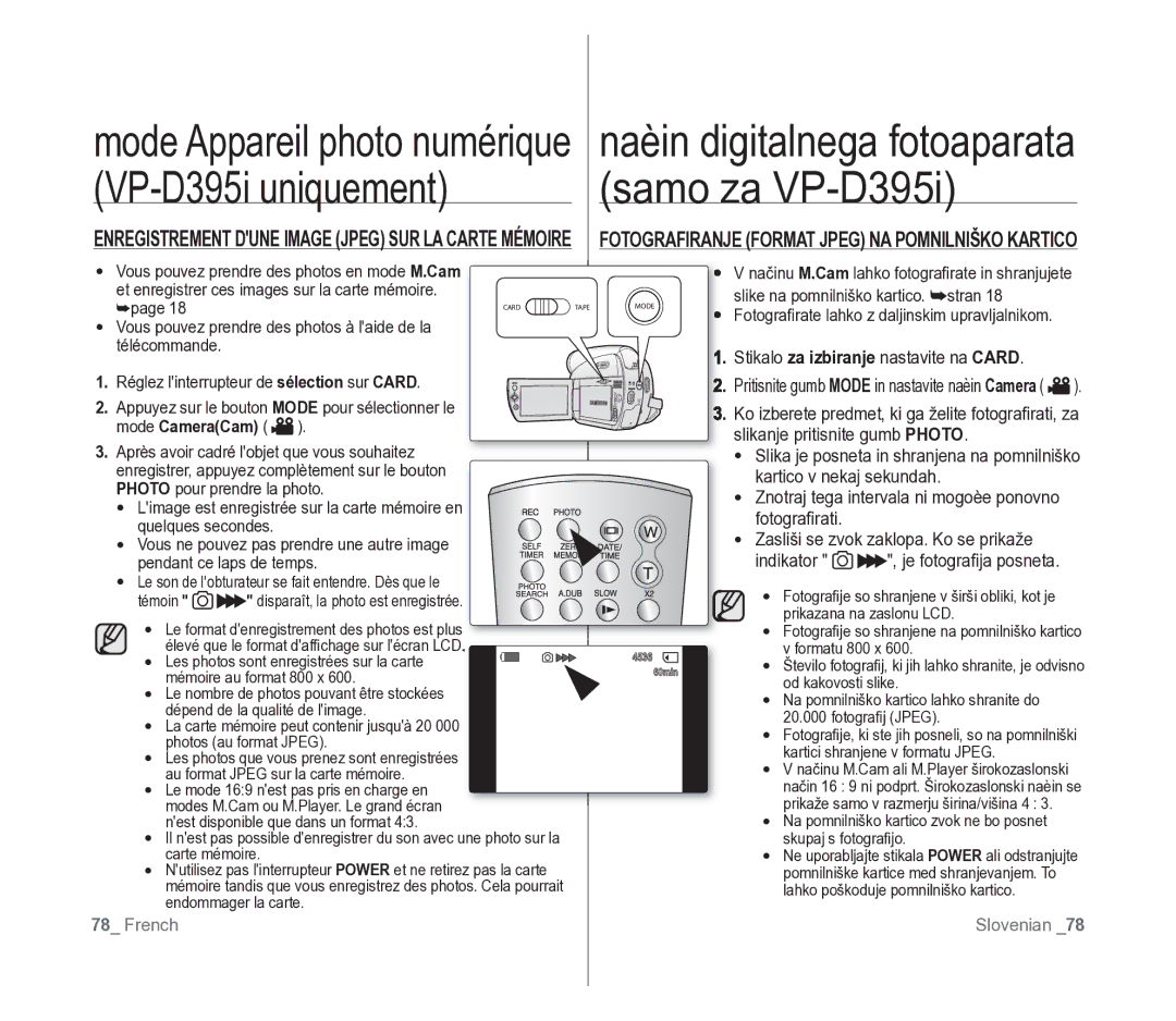 Samsung VP-D391/XEF, VP-D391/EDC manual Samo za VP-D395i 