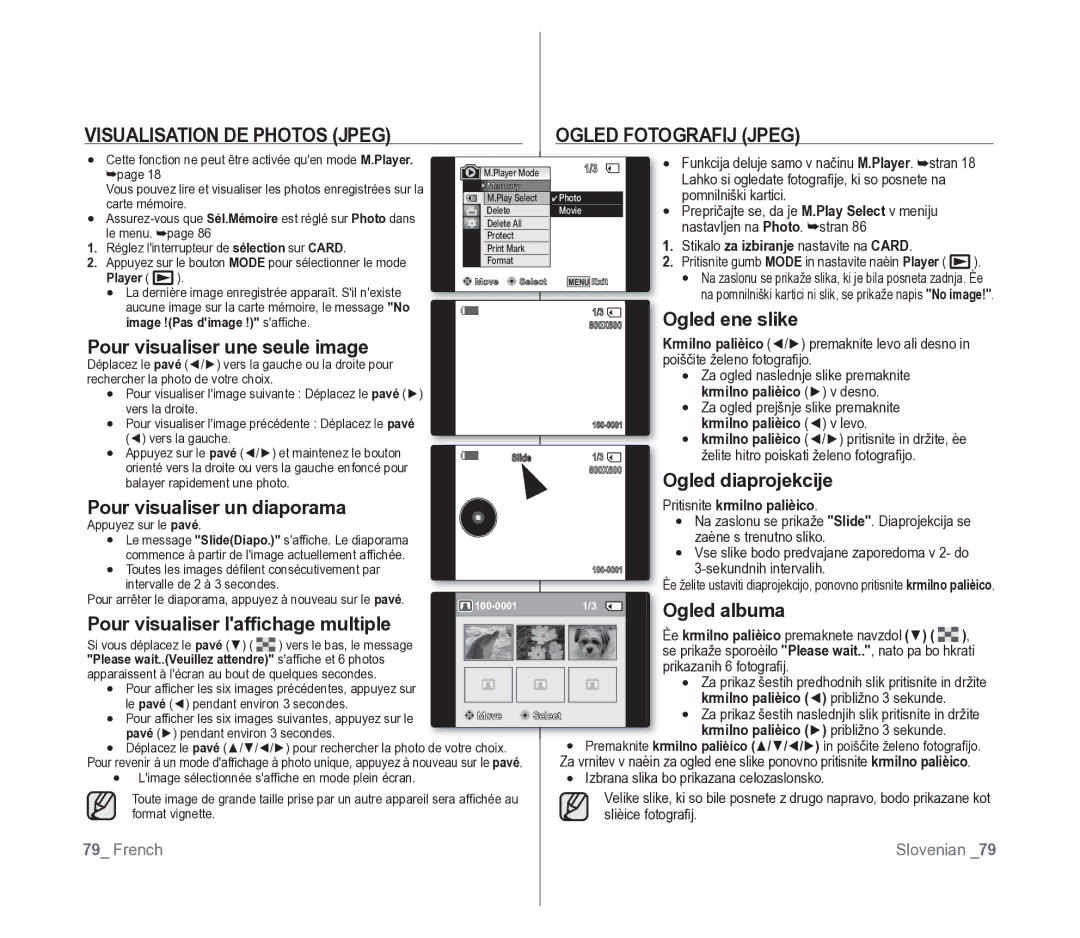 Samsung VP-D391/EDC, VP-D391/XEF manual Visualisation DE Photos Jpeg Ogled Fotografij Jpeg, Pour visualiser une seule image 