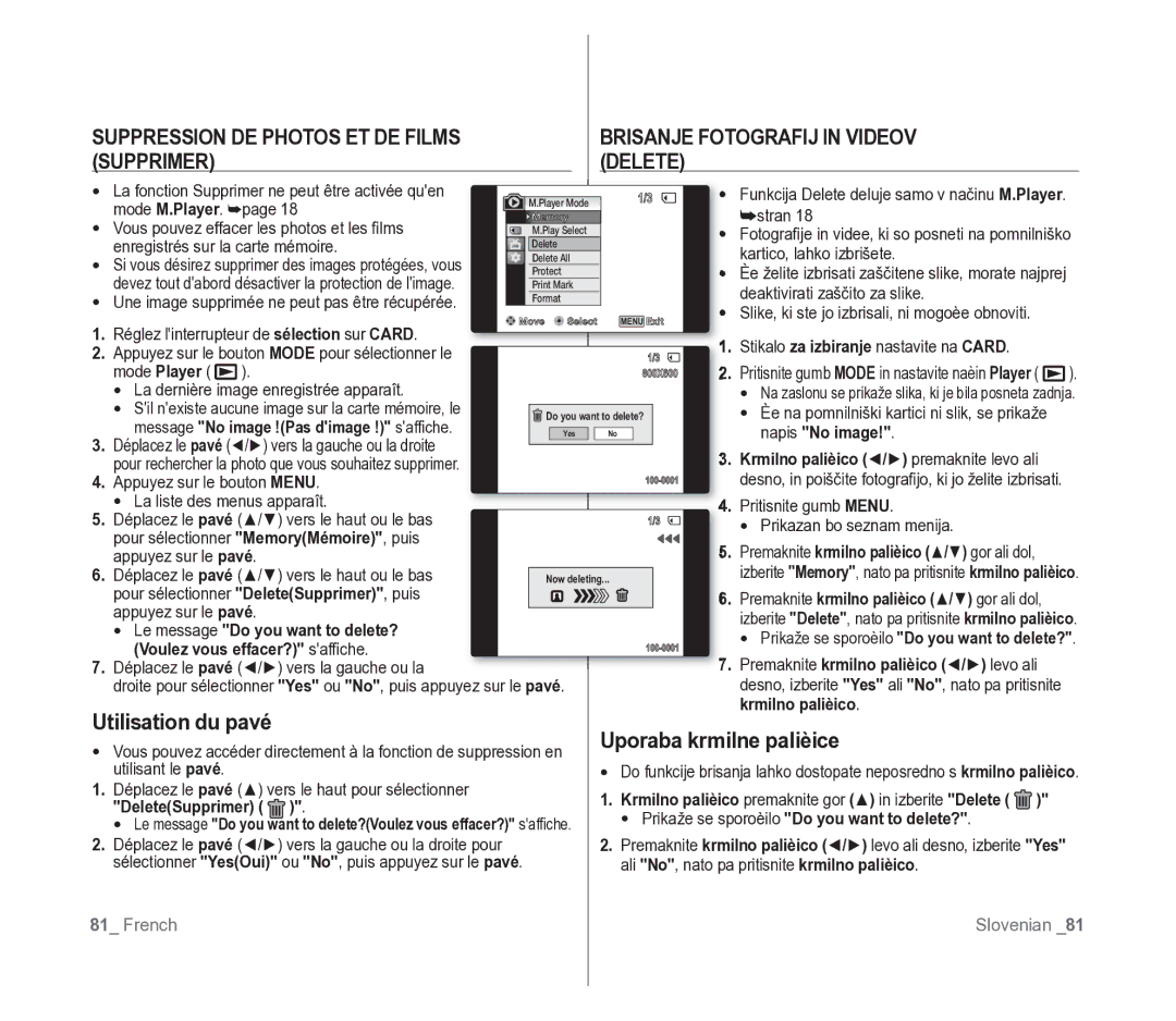 Samsung VP-D391/EDC, VP-D391/XEF manual Uporaba krmilne palièice, Utilisation du pavé 