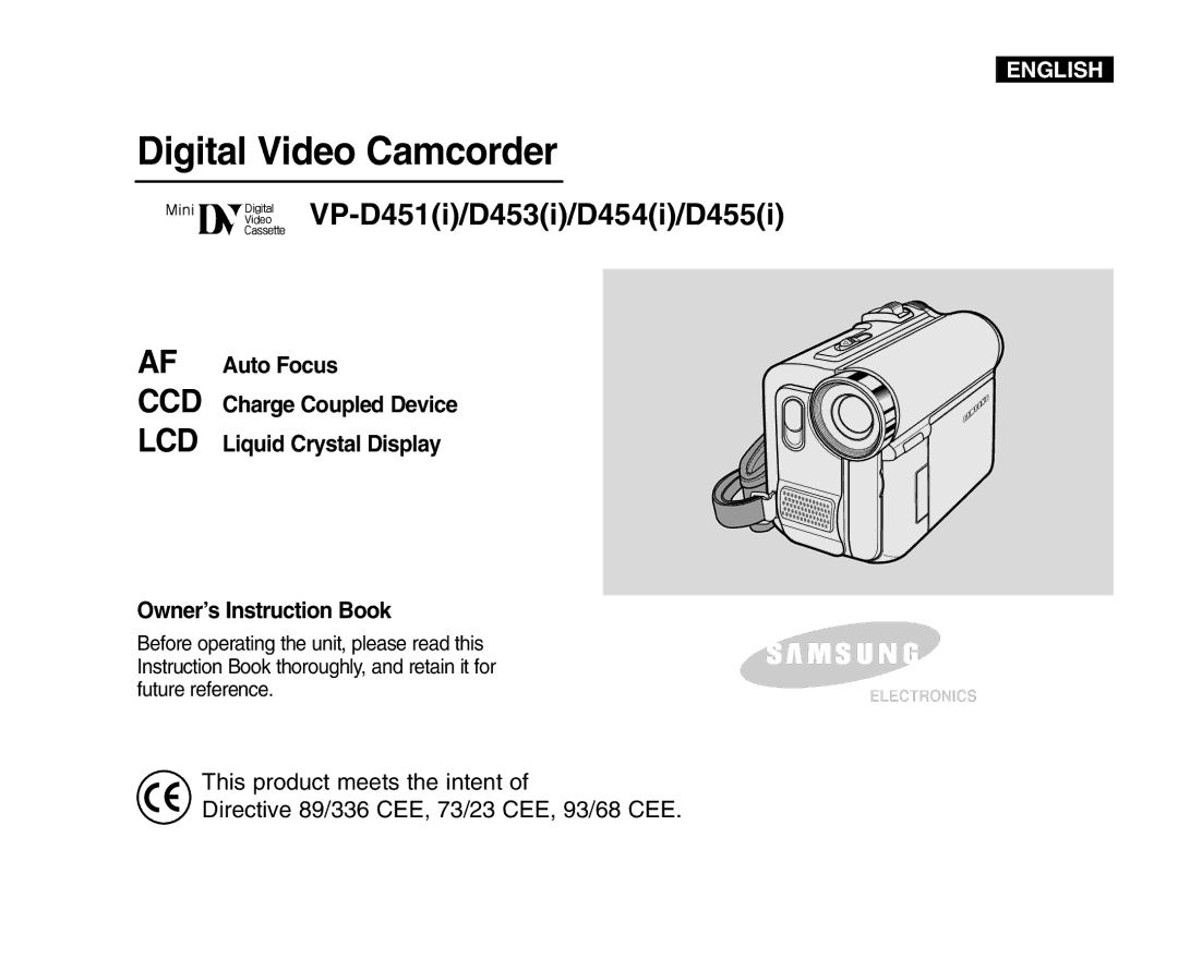 Samsung VP-D453(i), VP-D451(i), VP-D455(i) manual VP-D451i/D453i/D454i/D455i, Charge Coupled Device Liquid Crystal Display 