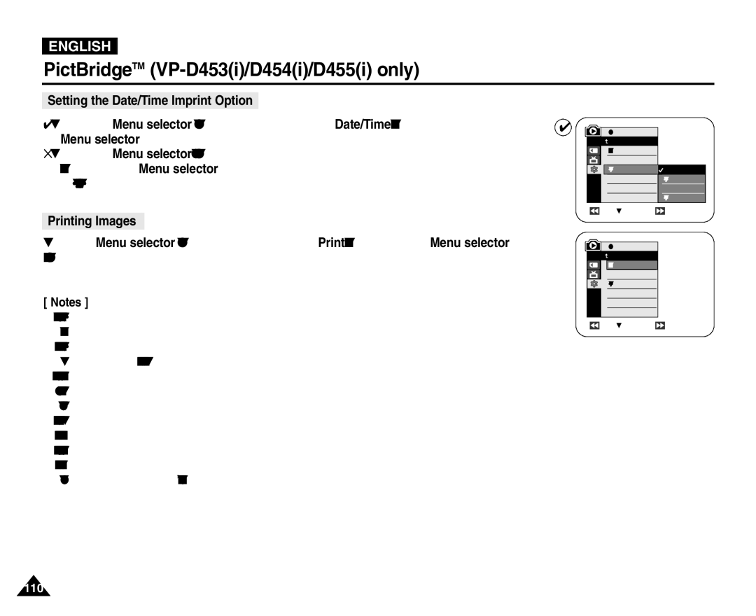 Samsung VP-D455(i), VP-D451(i), VP-D453(i), VP-D454(i) manual Setting the Date/Time Imprint Option, Printing Images 