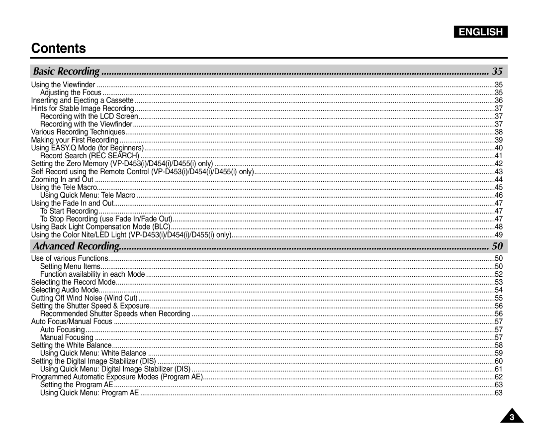 Samsung VP-D454(i), VP-D451(i), VP-D453(i), VP-D455(i) manual English 