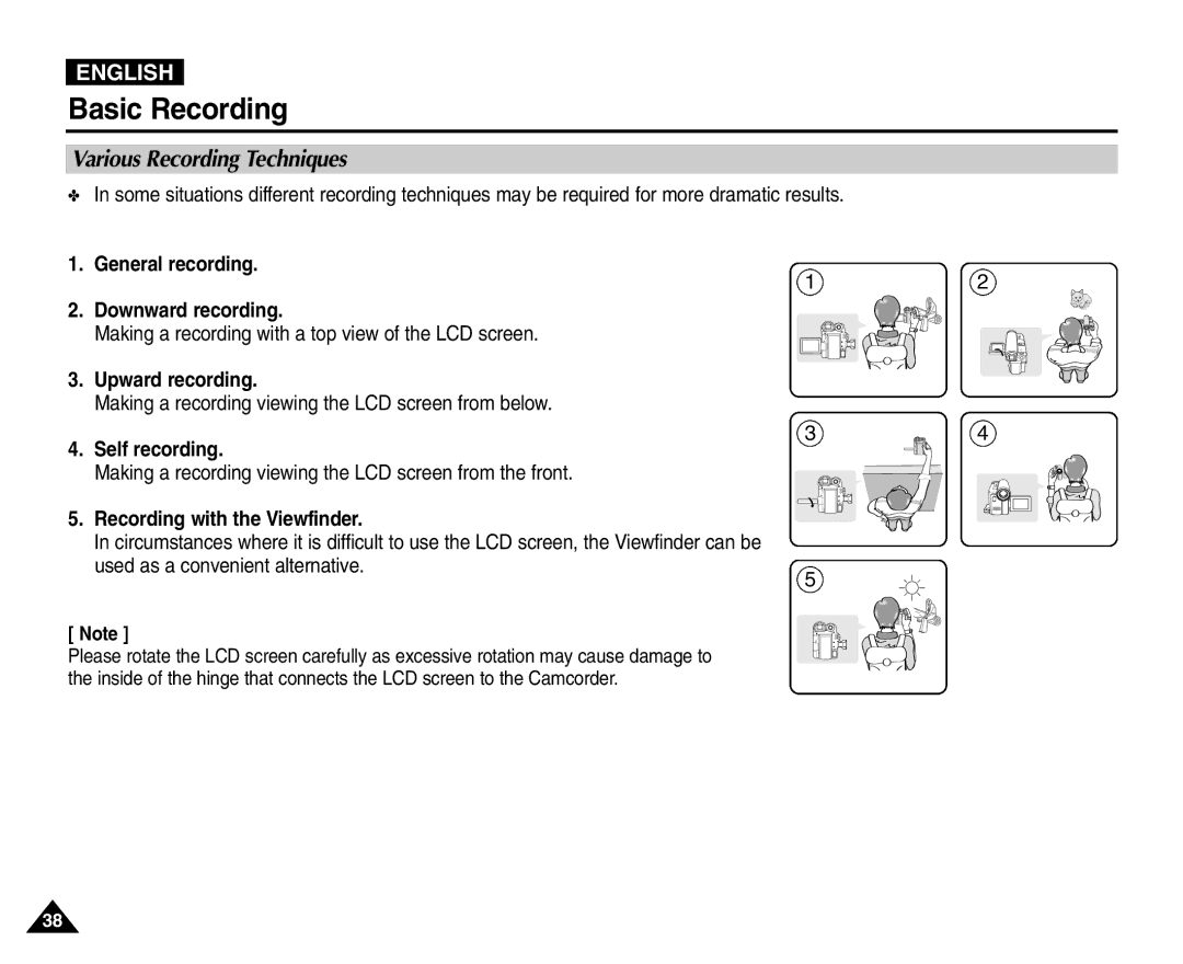 Samsung VP-D455(i) Various Recording Techniques, General recording Downward recording, Upward recording, Self recording 