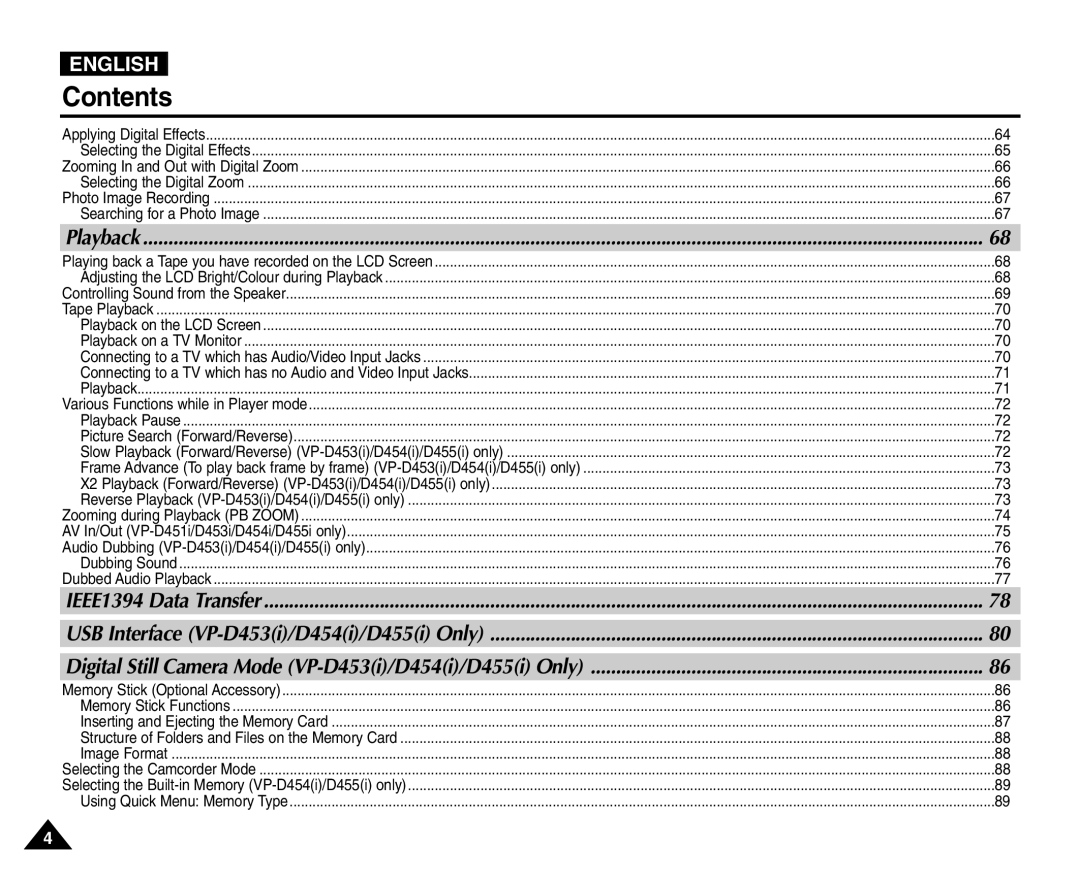 Samsung VP-D451(i), VP-D453(i), VP-D455(i), VP-D454(i) manual Playback 