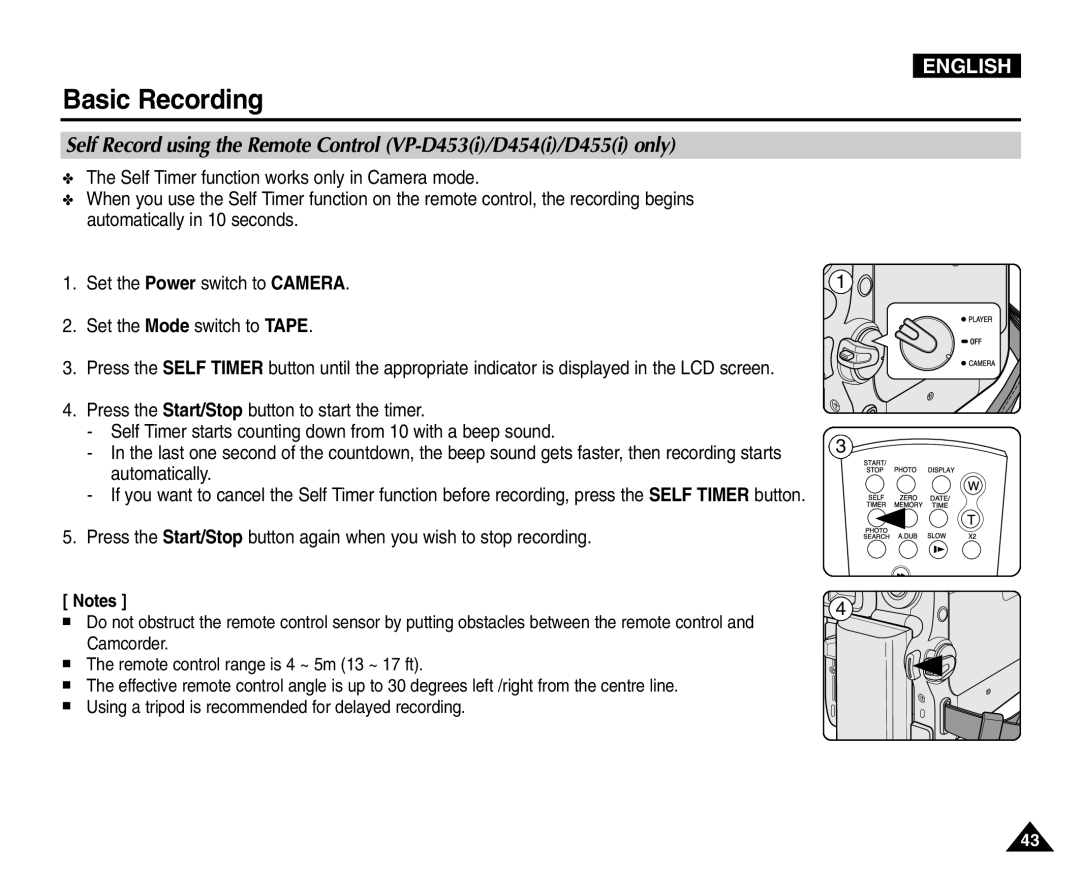 Samsung VP-D454(i), VP-D451(i), VP-D453(i), VP-D455(i) manual Basic Recording 