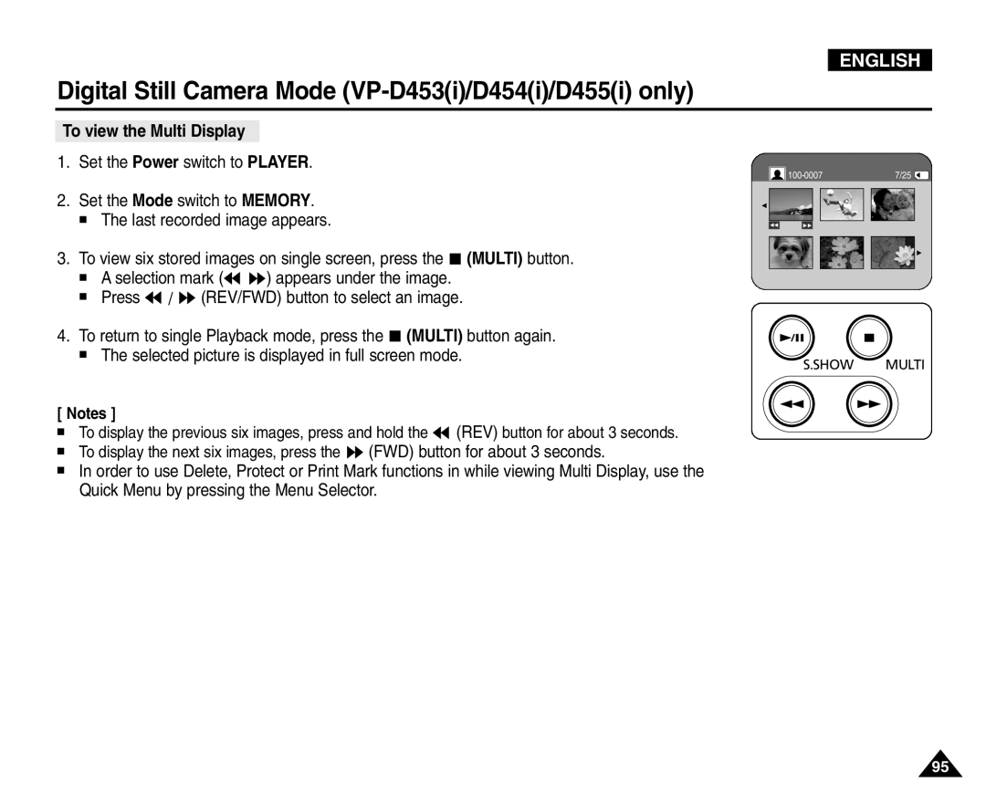 Samsung VP-D454(i), VP-D451(i), VP-D453(i), VP-D455(i) manual To view the Multi Display 