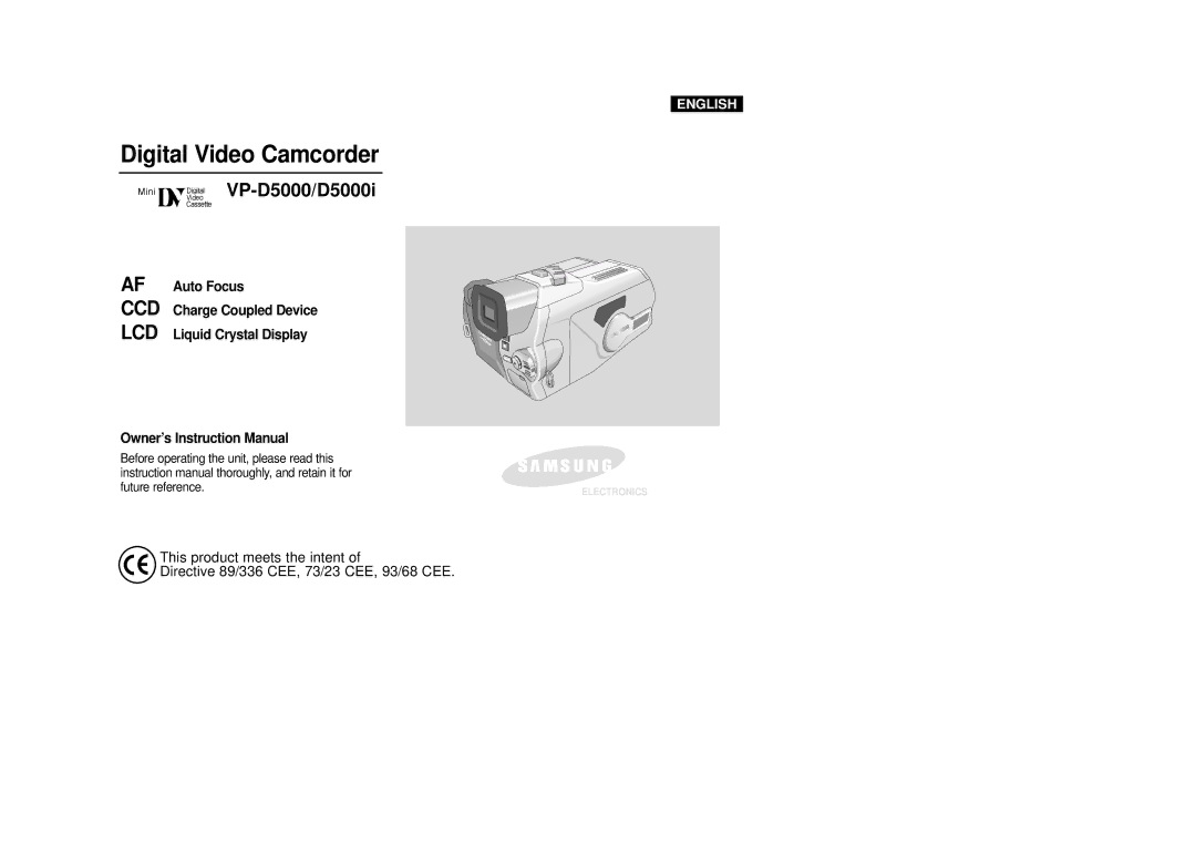 Samsung VP-D5000i instruction manual Digital Video Camcorder, VP-D5000/D5000i 