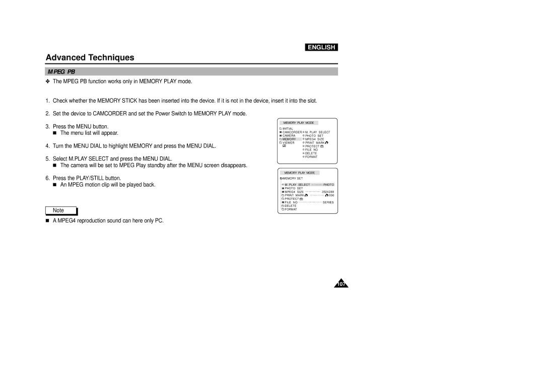 Samsung VP-D5000i instruction manual Mpeg PB 