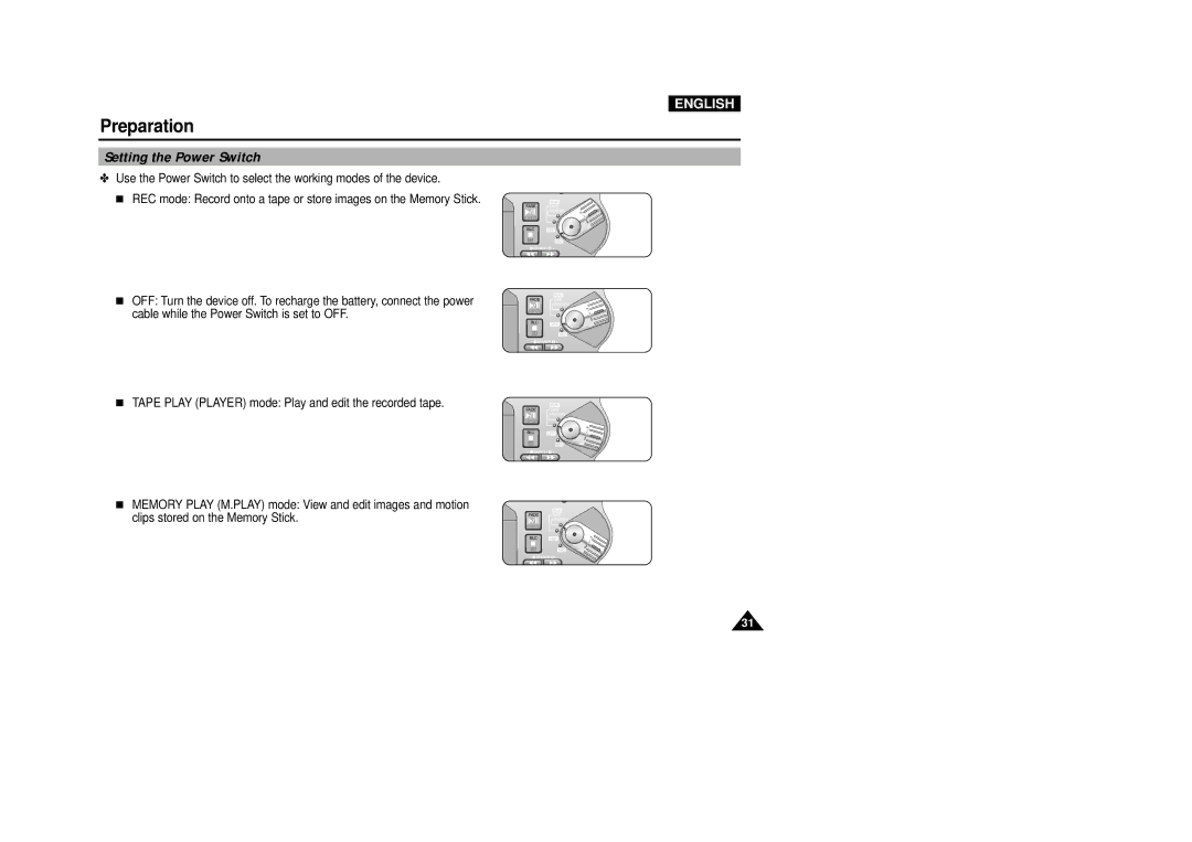 Samsung VP-D5000i instruction manual Setting the Power Switch 