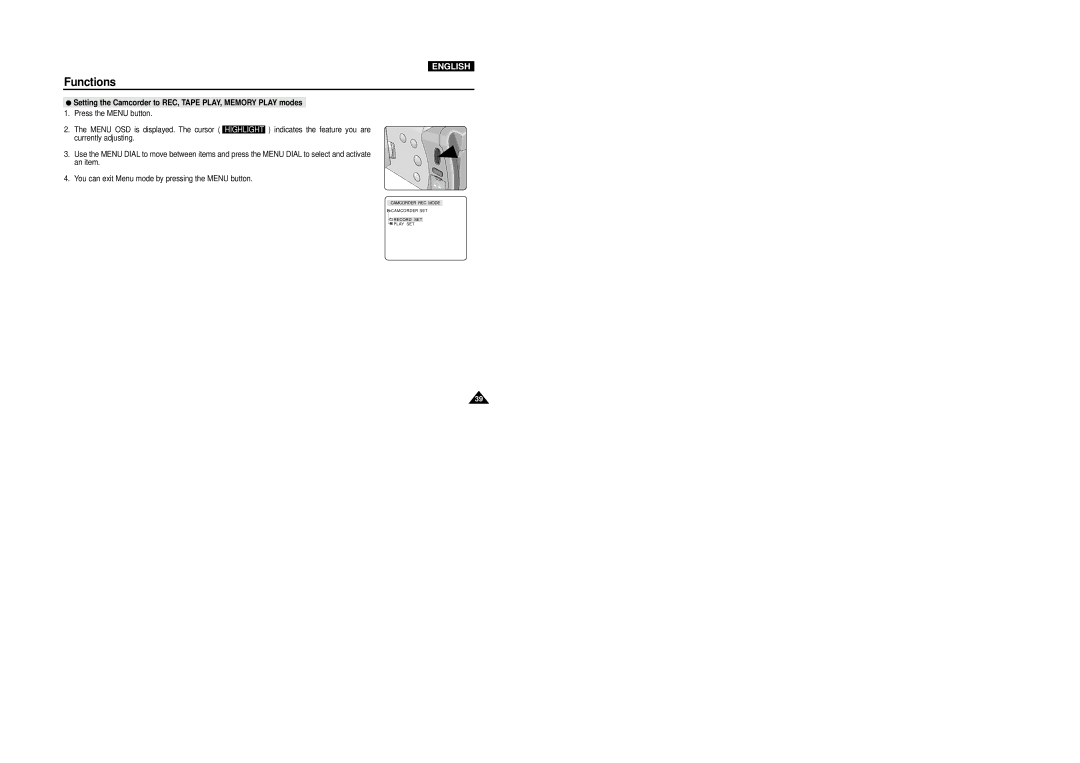 Samsung VP-D5000i instruction manual Setting the Camcorder to REC, Tape PLAY, Memory Play modes 