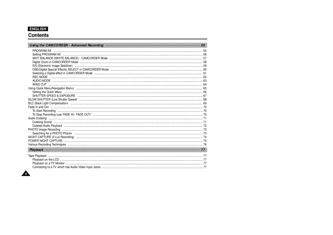 Samsung VP-D5000i instruction manual Using the Camcorder Advanced Recording 