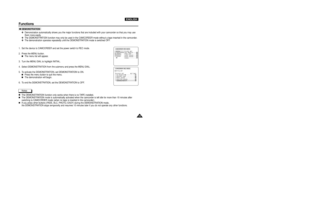 Samsung VP-D5000i instruction manual Demonstration 