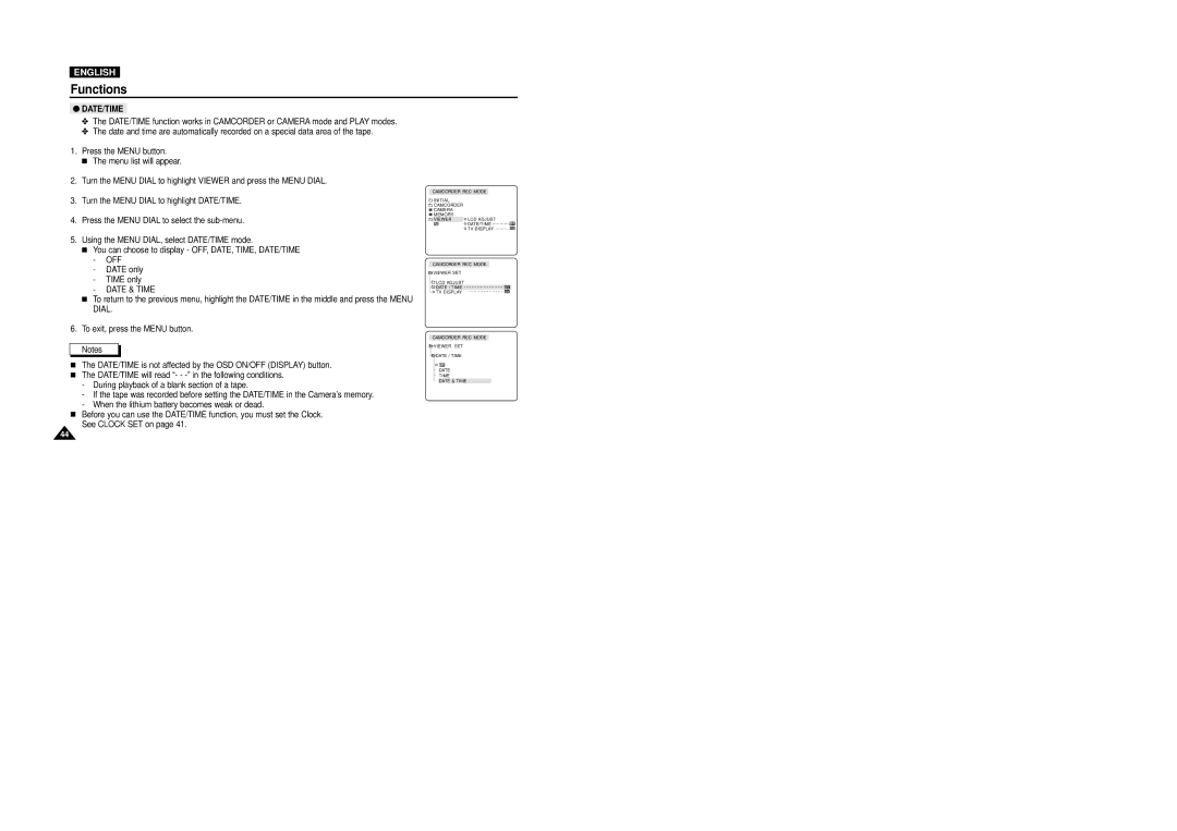 Samsung VP-D5000i instruction manual Date/Time, Date & Time 