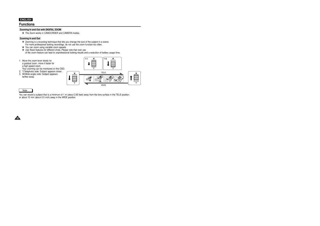 Samsung VP-D5000i instruction manual Zooming In and Out with Digital Zoom 