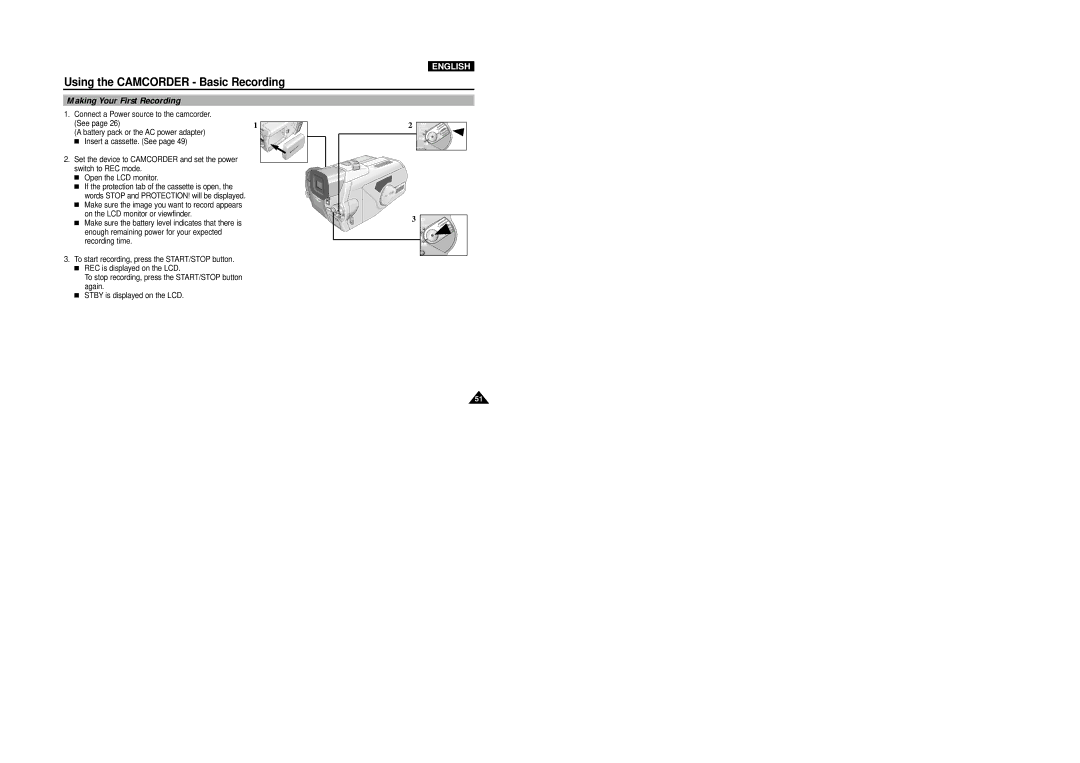 Samsung VP-D5000i instruction manual Making Your First Recording 