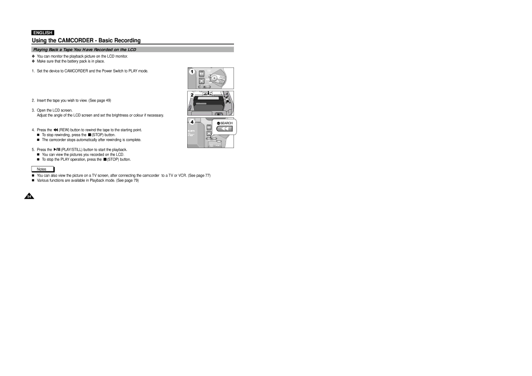 Samsung VP-D5000i instruction manual Playing Back a Tape You Have Recorded on the LCD 