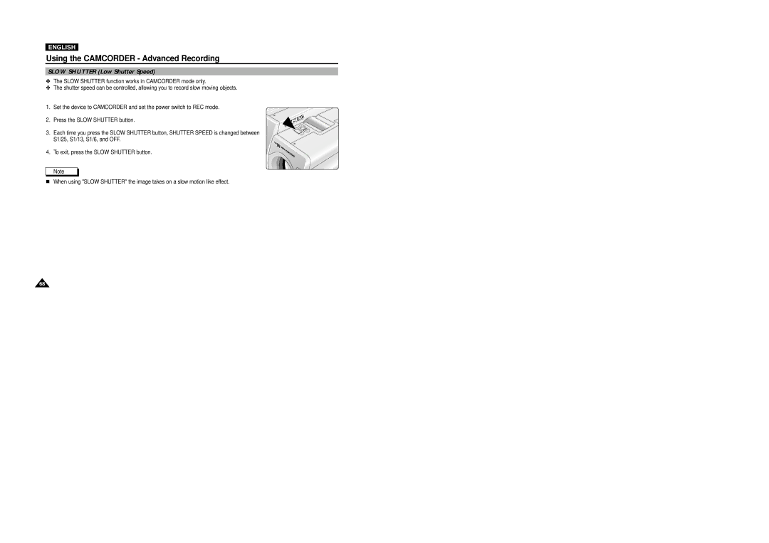 Samsung VP-D5000i instruction manual Slow Shutter Low Shutter Speed 