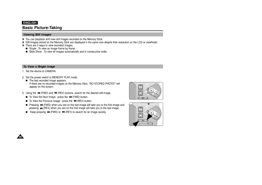 Samsung VP-D5000i instruction manual Viewing Still Images, To View a Single image 