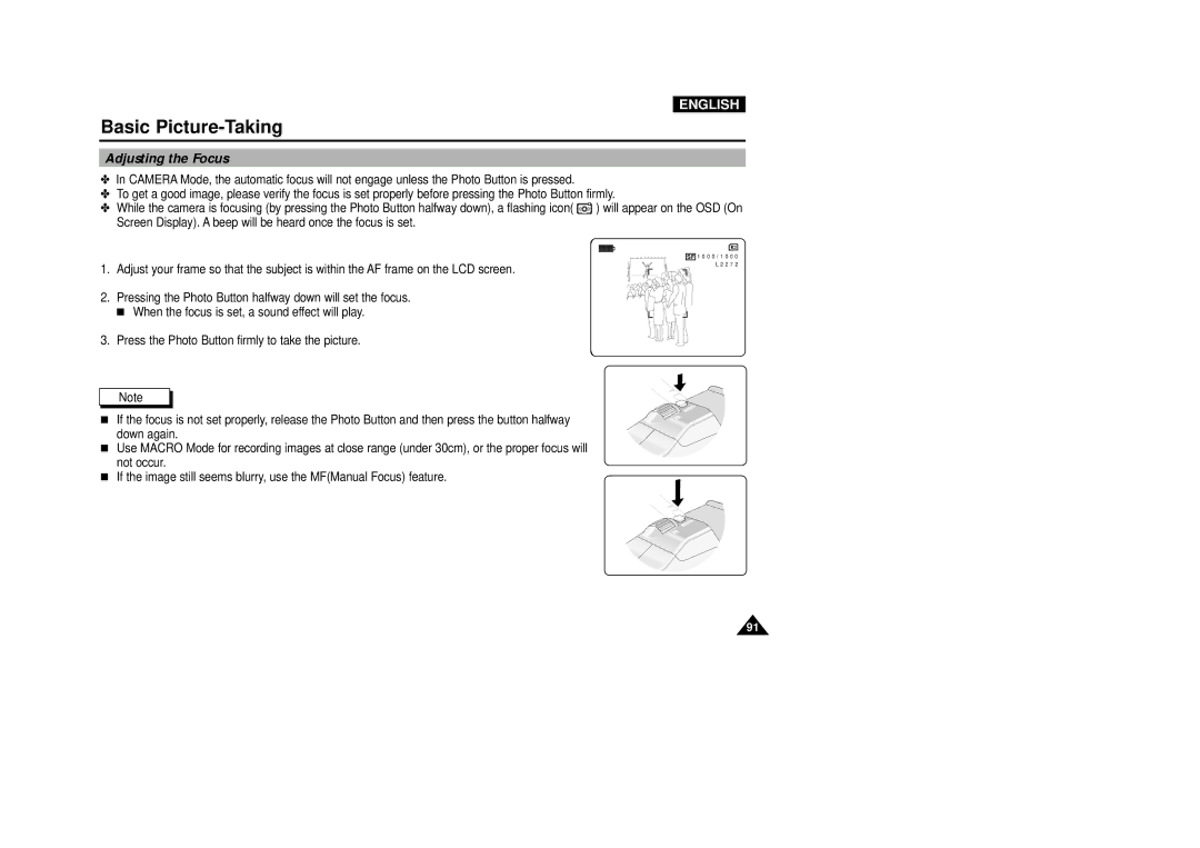 Samsung VP-D5000i instruction manual Adjusting the Focus 