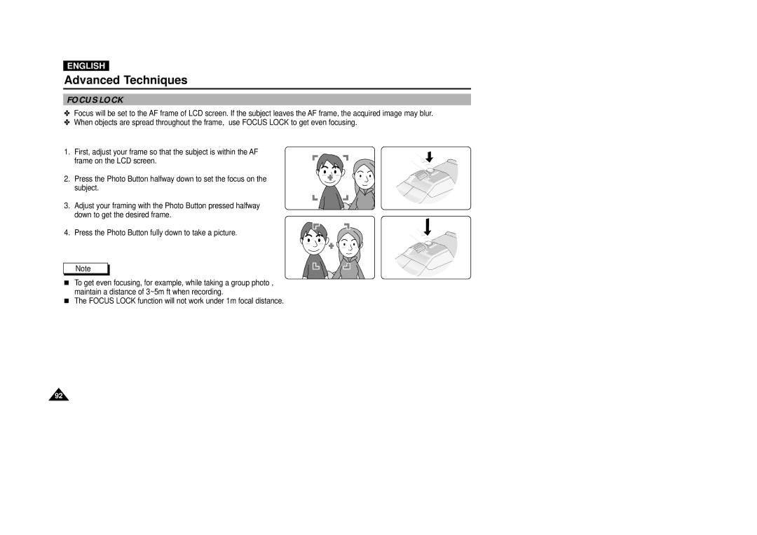 Samsung VP-D5000i instruction manual Advanced Techniques, Focus Lock 