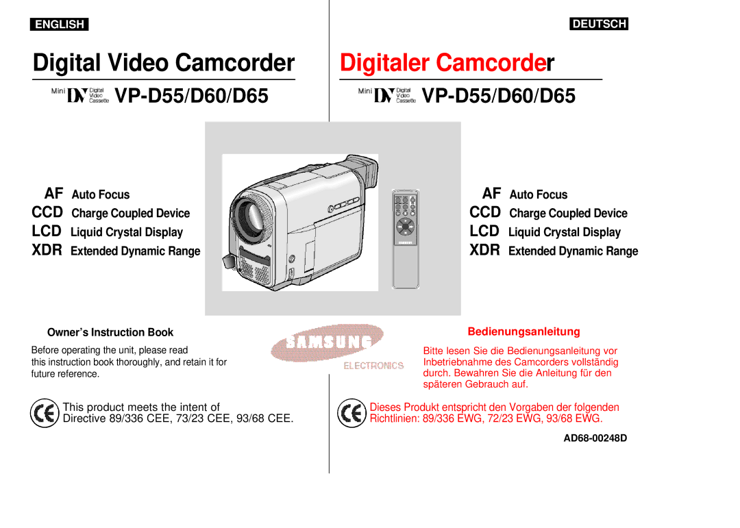 Samsung VP-D55, VP-D60, VP-D65 manual Digitaler Camcorder, AD68-00248D 