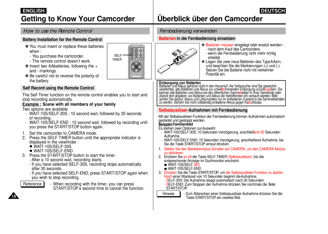 Samsung VP-D55, VP-D60, VP-D65 manual How to use the Remote Control, Fernbedienung verwenden 