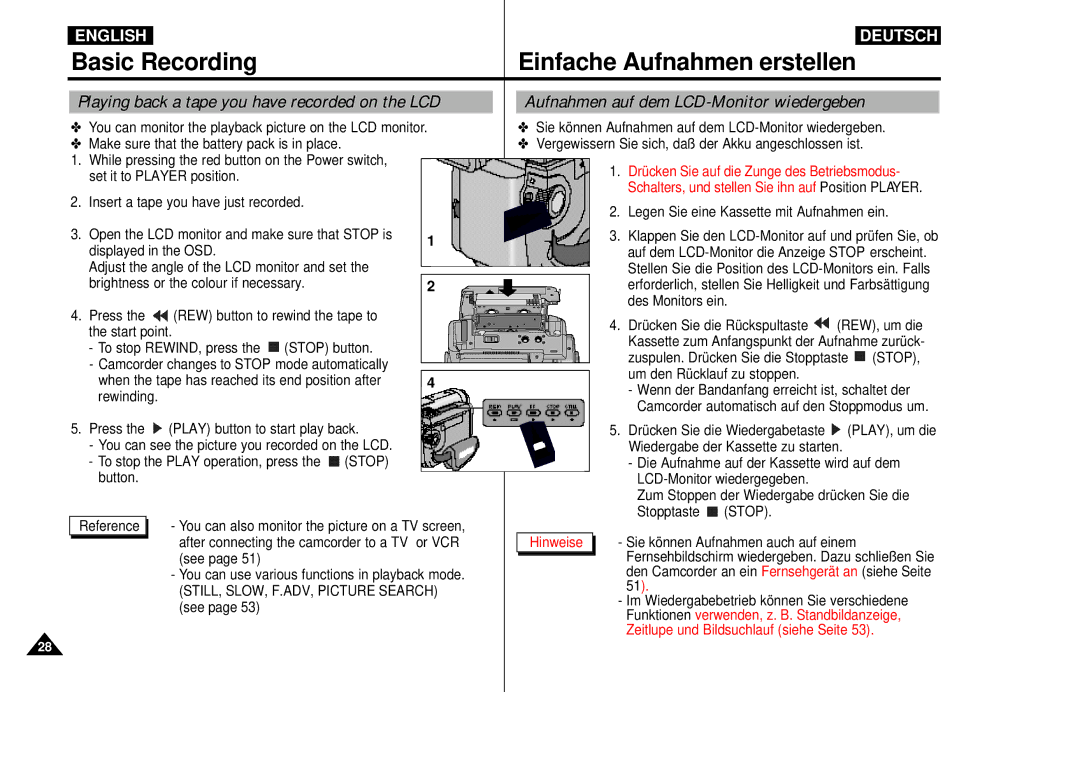 Samsung VP-D55, VP-D60, VP-D65 manual Hinweise 