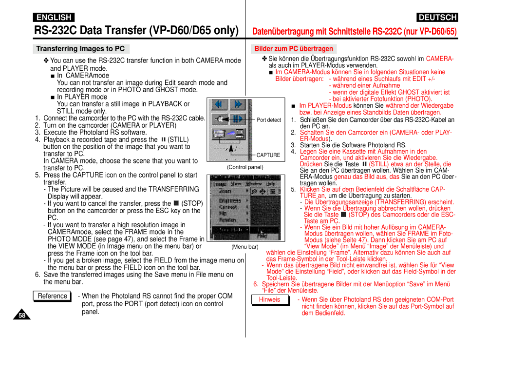 Samsung VP-D55, VP-D60, VP-D65 manual Transferring Images to PC 