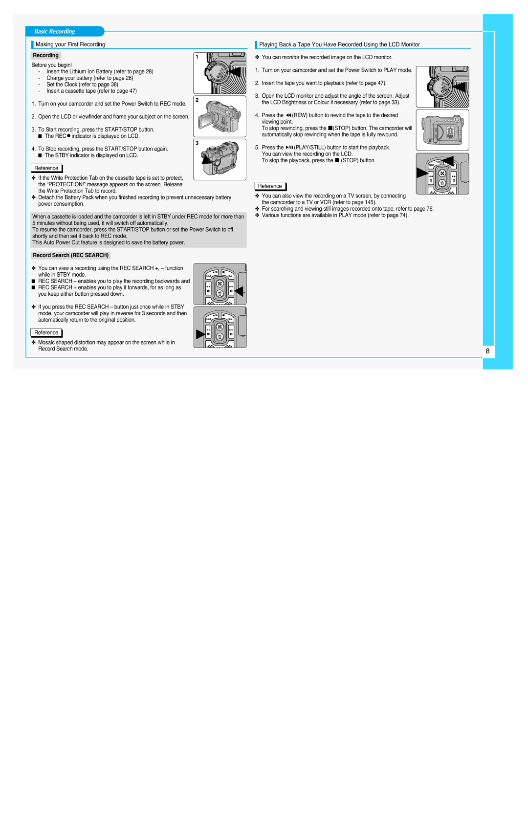 Samsung VP-D6040S(i), VP-D6050(i) manual Basic Recording, Making your First Recording, Record Search REC Search 