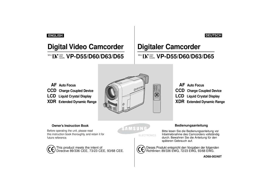 Samsung VP-D55, VP-D63 manual Digitaler Camcorder, AD68-00248T 