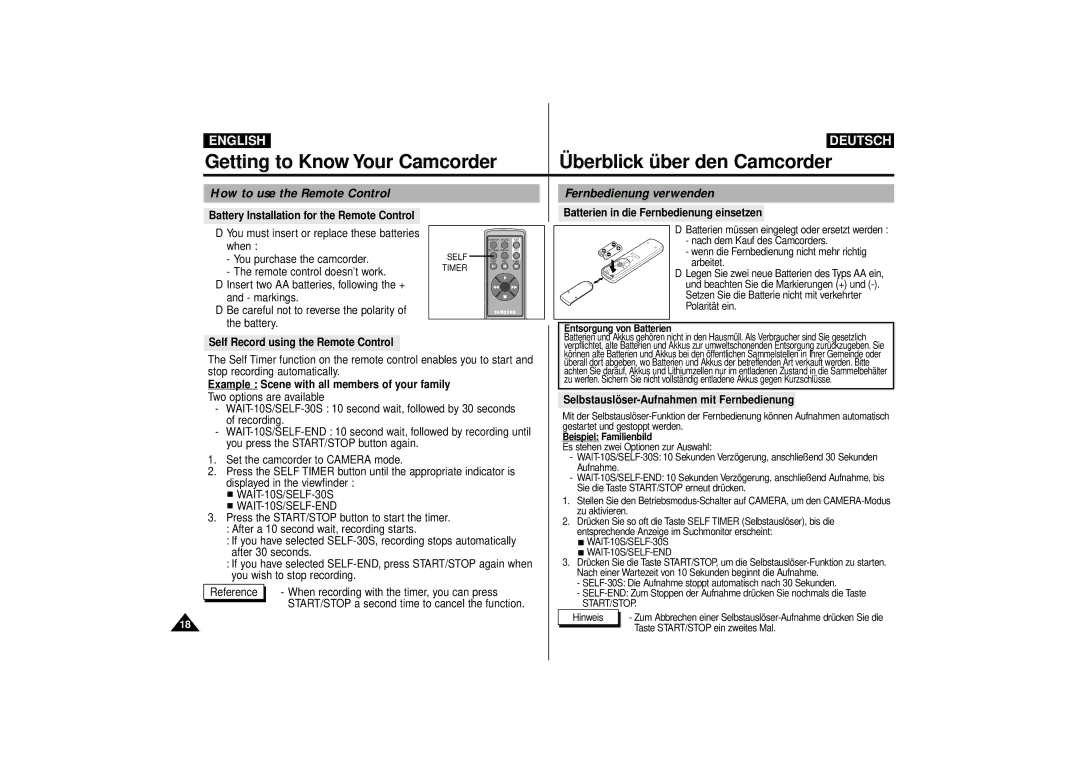 Samsung VP-D63 manual How to use the Remote Control Fernbedienung verwenden, Example Scene with all members of your family 