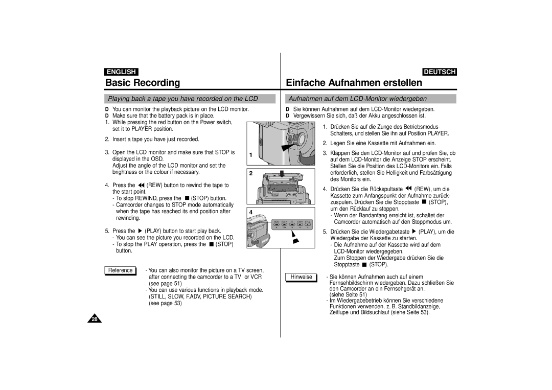 Samsung VP-D63, VP-D55 manual Camcorder automatisch auf den Stoppmodus um, Die Aufnahme auf der Kassette wird auf dem 