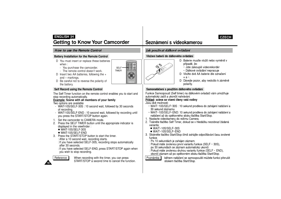 Samsung VP-D65, VP-D60 manual How to use the Remote Control, Jak pouì’vat d‡lkovŽ ovl‡d‡n’ 