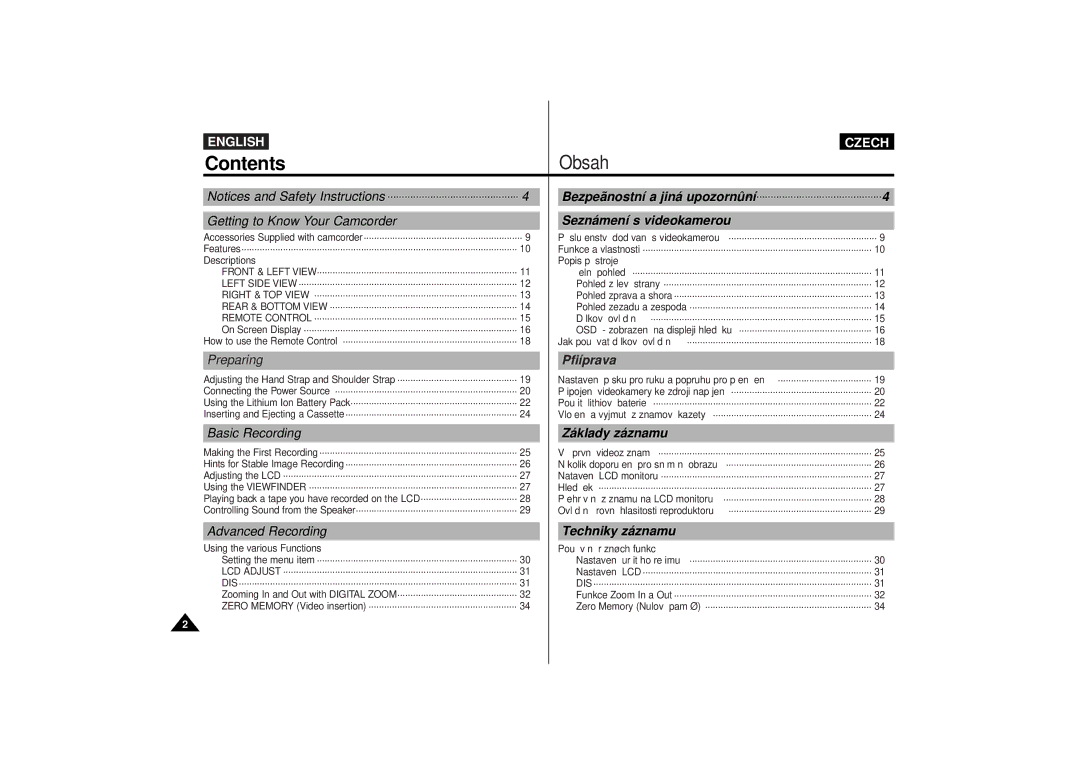 Samsung VP-D65, VP-D60 manual Contents 