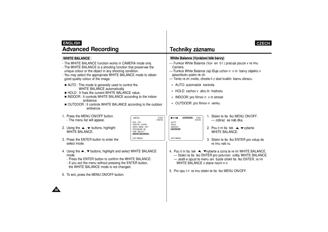 Samsung VP-D65, VP-D60 manual White Balance 