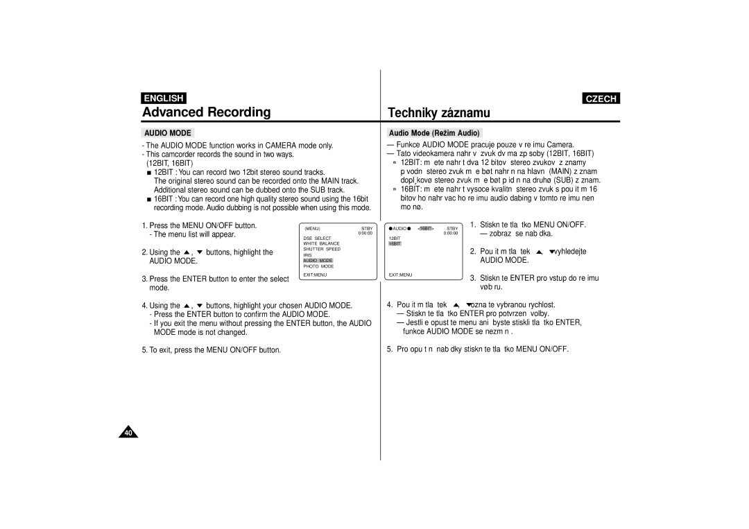 Samsung VP-D65, VP-D60 manual Audio Mode 