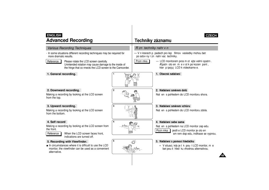 Samsung VP-D60, VP-D65 manual Various Recording Techniques, RóznŽ techniky nahr‡v‡n’ 