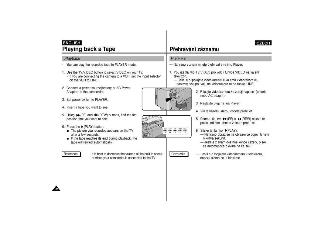 Samsung VP-D65, VP-D60 manual Playback, PÞehr‡v‡n’ 