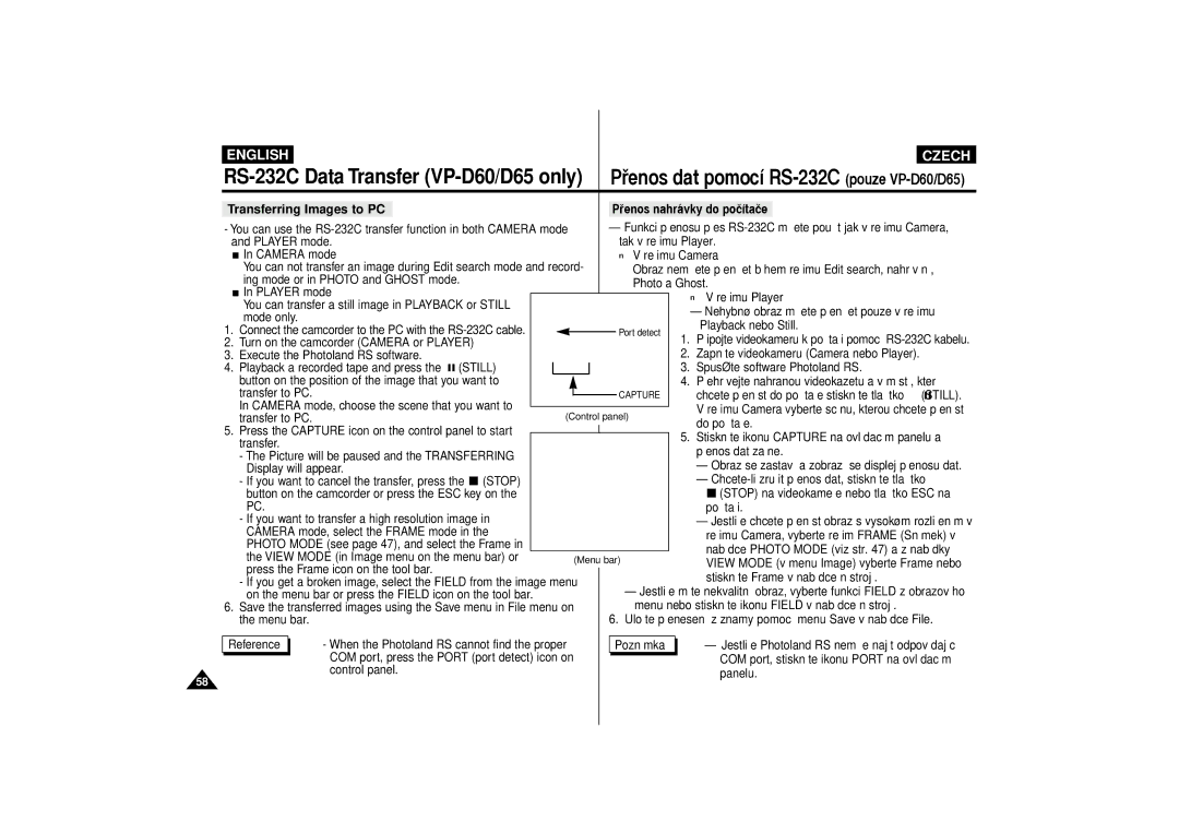 Samsung VP-D65, VP-D60 manual Transferring Images to PC, Still 