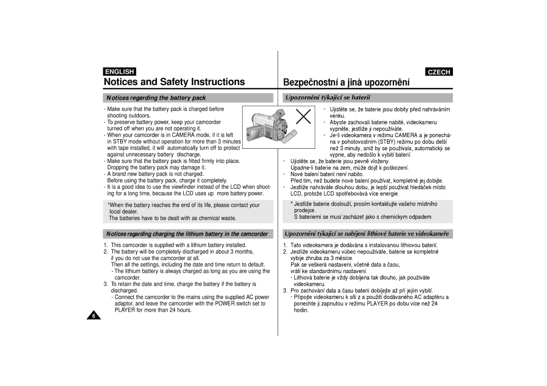 Samsung VP-D65, VP-D60 manual Safety Instructions 