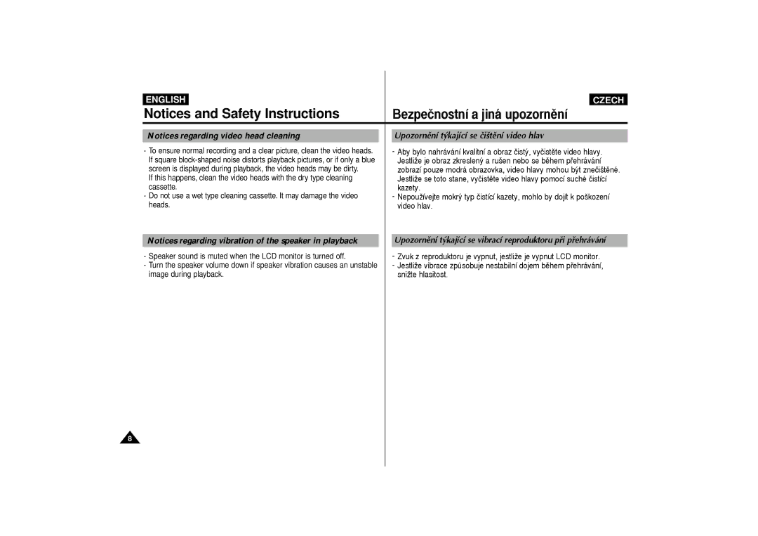 Samsung VP-D65, VP-D60 manual Upozornžn’ tùkaj’c’ se ‹iätžn’ video hlav 