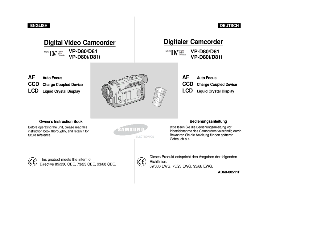 Samsung VP-D80i/D81i, VP-D80/D81 manual Digital Video Camcorder 