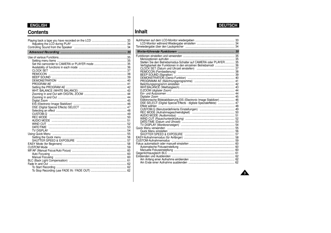 Samsung VP-D80i/D81i, VP-D80/D81 manual Inhalt 