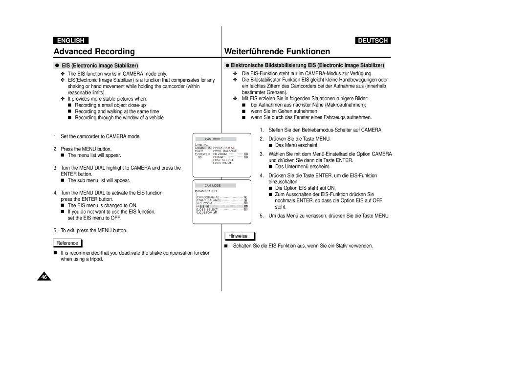 Samsung VP-D80/D81, VP-D80i/D81i manual EIS Electronic Image Stabilizer 