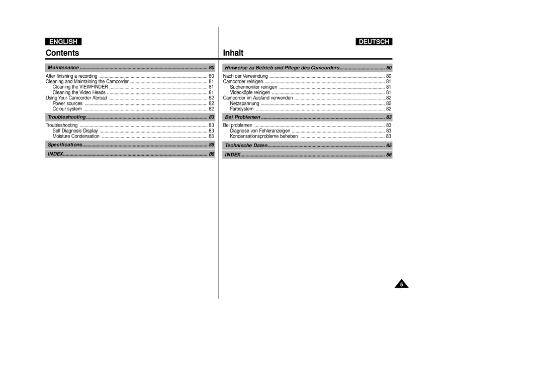 Samsung VP-D80i/D81i, VP-D80/D81 manual Index 