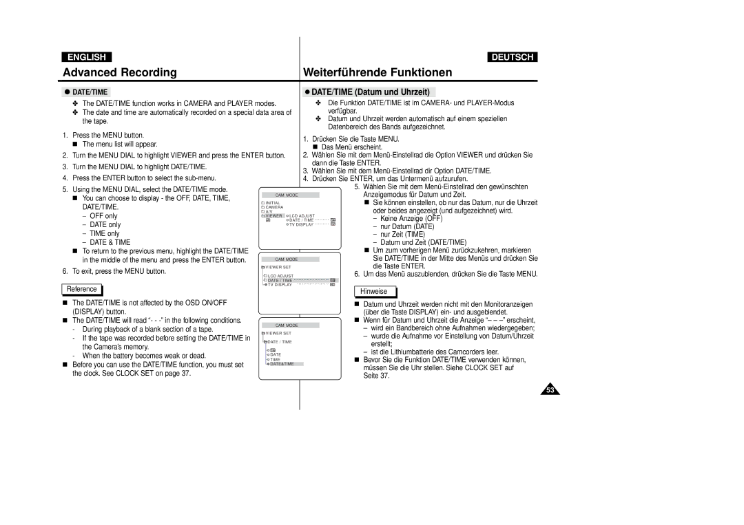 Samsung VP-D80i/D81i, VP-D80/D81 manual Date/Time, Date & Time 