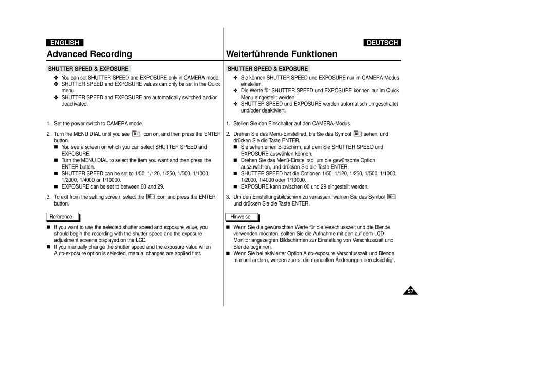 Samsung VP-D80i/D81i, VP-D80/D81 manual Shutter Speed & Exposure 