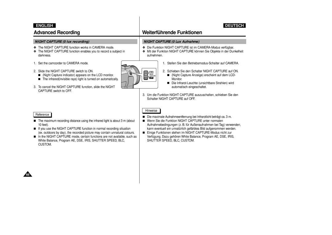 Samsung VP-D80/D81, VP-D80i/D81i manual Night Capture 0 lux recording, Night Capture 0 Lux Aufnahme, Monitor 