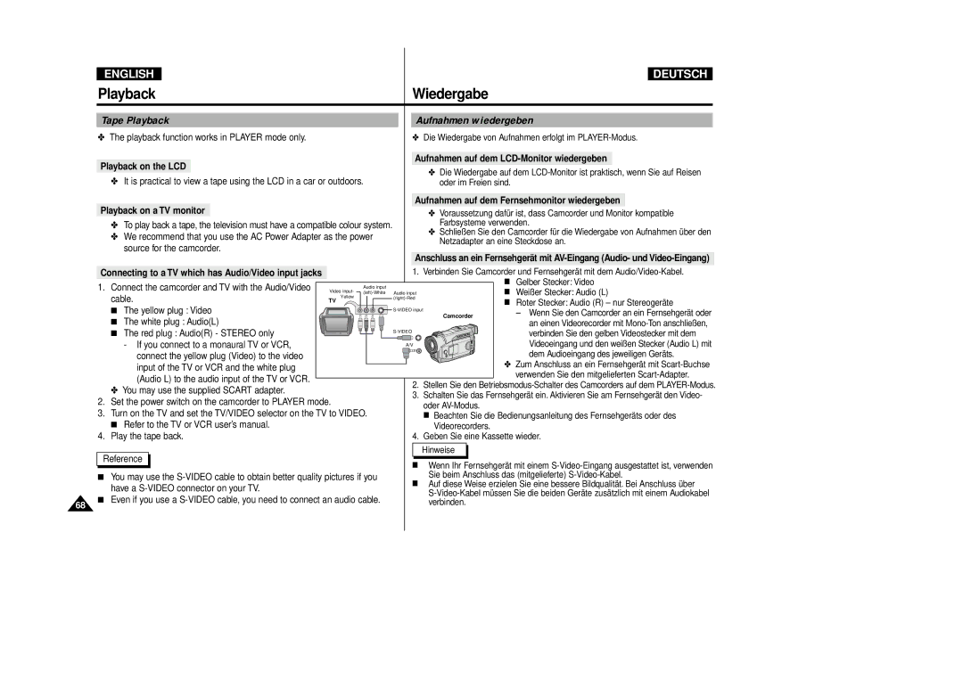 Samsung VP-D80/D81, VP-D80i/D81i manual Tape Playback, Aufnahmen wiedergeben 