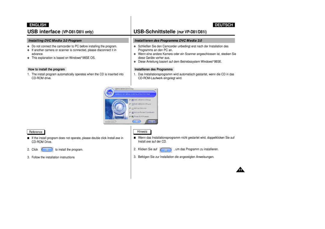 Samsung VP-D80i/D81i, VP-D80/D81 manual How to install the program 